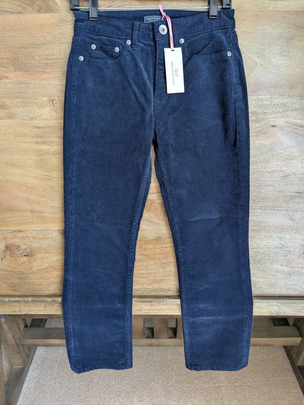 NWT Vineyard Vines Kick Flare Corduroy Pants Womens 25 Navy High Rise 2P001378